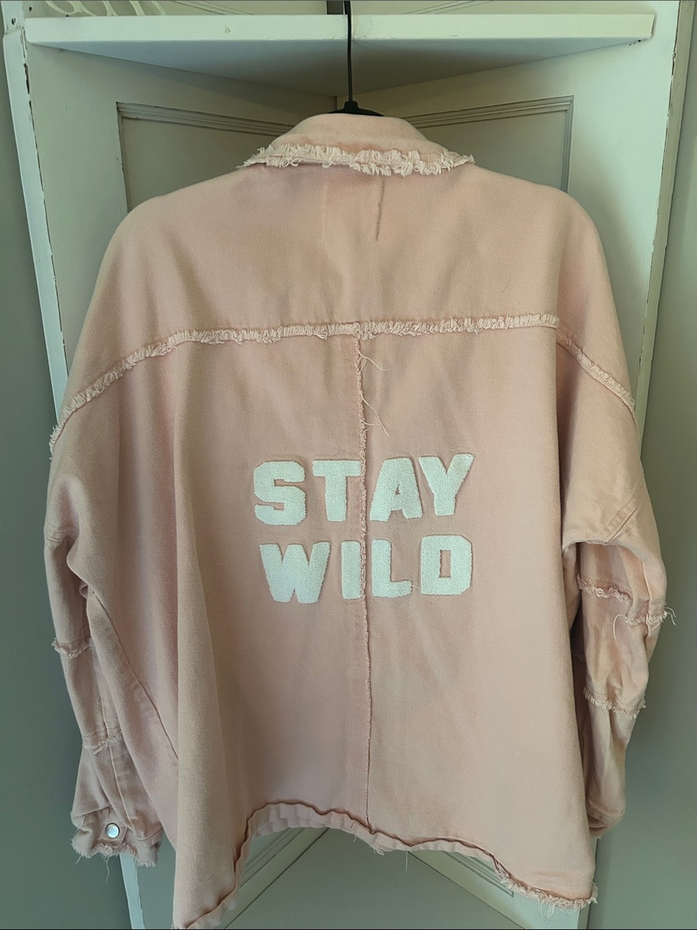 Fantastic Fawn Stay Wild boutique frayed pink shacket